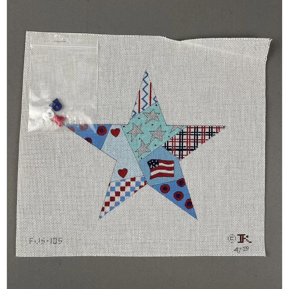 Renaissance Designs Handpainted Needlepoint Canvas USA Star Flag 4th of July‎